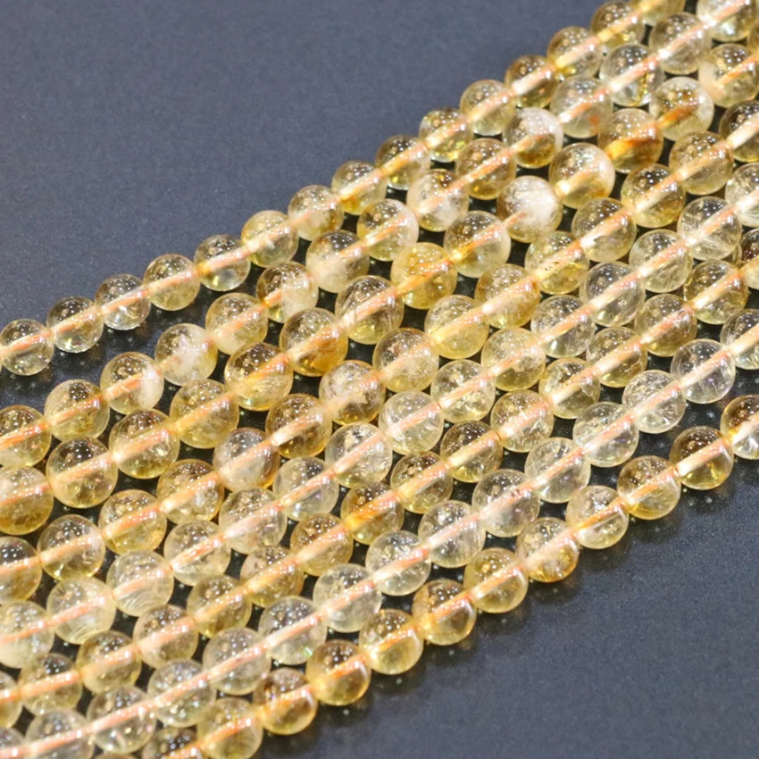 New Fashion Natural Stone Crystal Loose Bead Smooth Yellow 6mm 8mm 10mm Women Charms Round Beads For Jewelry Making 15inch B3293