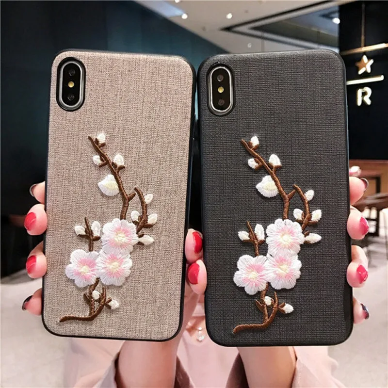Вышивка 3D цветок чехол для телефона Xiaomi 8 SE Ретро тканевая Роза ткань из ПУ задней