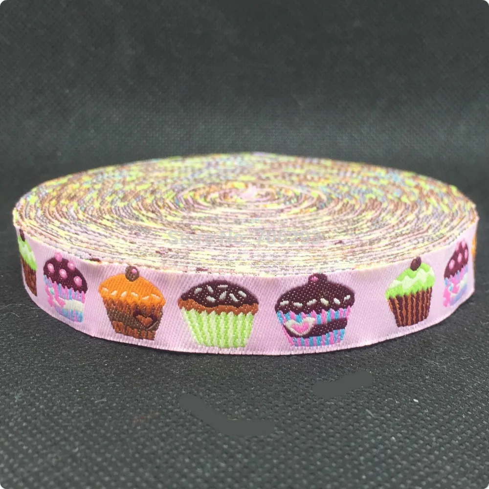 

NEW 5/8'' 16mm Wide 10yard/sets Pink cupcakes Woven Jacquard Ribbon For Dog Collar