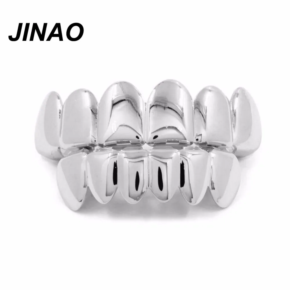 JINAO посеребренные хип-хоп ЗУБЫ для гриля, колпачки для гриля, набор для гриля сверху и снизу, зубы вампира для Хэллоуина, комплекты для рождественской вечеринки