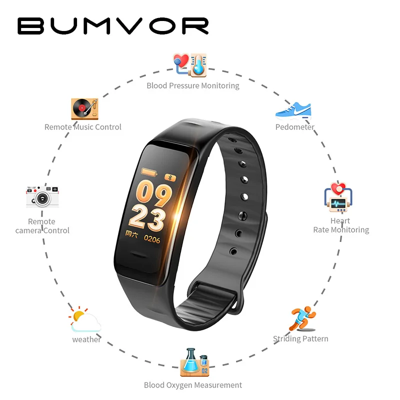 BUMVOR Bluetooth Smart Браслет Цвет Экран C1S браслет монитор сердечного ритма крови