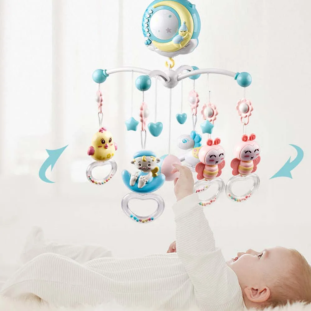 Kopen Baby Elektronische Rammelaars Crib Speelgoed Houder Roterende Bed Bel Muziekdoos Projectie Pasgeboren Baby Sussen Grappige Afstandsbediening Speelgoed