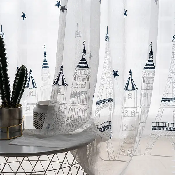 Tulle Fabric Шторы с вышивкой в виде рыбьего городка и мультяшного замка, тюль/вуаль, занавески для гостиной, детской спальни, подарок для детей - Цвет: Tulle Fabric