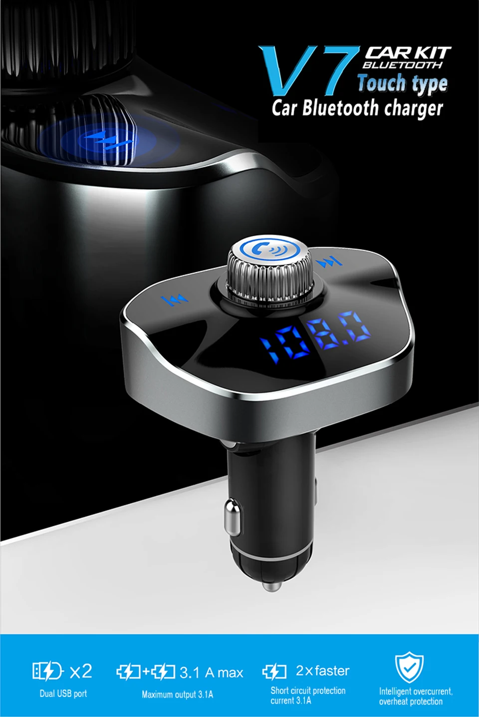 VJOYCAR Беспроводной Bluetooth Автомобильный fm-трансмиттер MP3 громкой связи Aux модулятор Dual USB Быстрый Зарядное устройство ЖК-дисплей Дисплей MP3 плеер