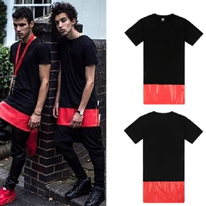 Мужские футболки, мода 2018, Мужская одежда, хип-хоп, боковая молния, короткий рукав, искусственная кожа, платье, футболка, летняя футболка