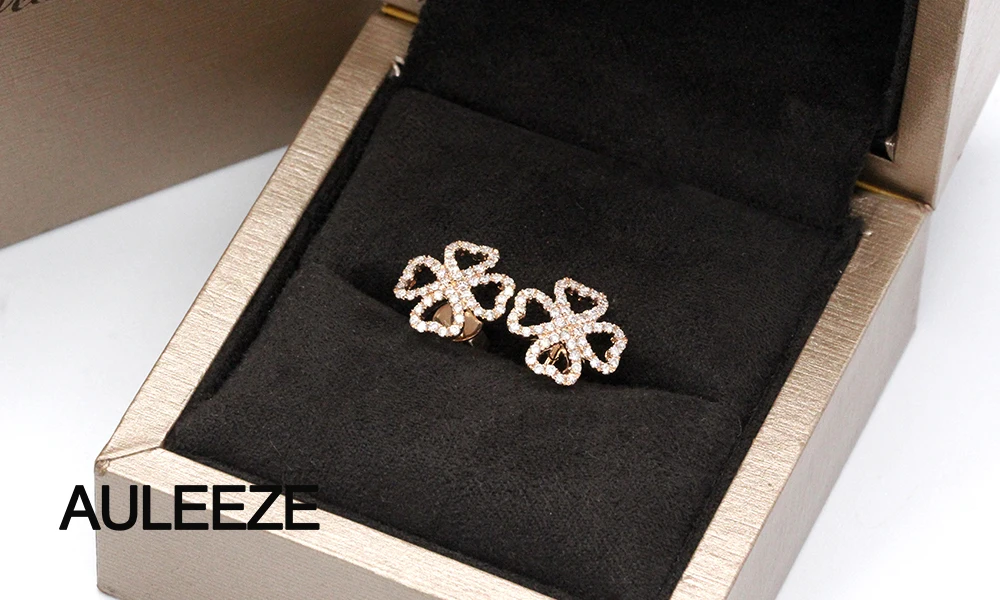 AULEEZE Lucky Clove натуральные серьги-гвоздики с бриллиантами в форме сердца 18 K из розового золота, серьги с бриллиантами для женщин, прекрасный подарок ювелирных изделий