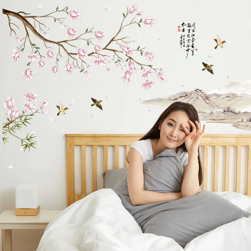 [Fundecoration] Китайский стиль персиковый цветок рисунок наклейки на стену