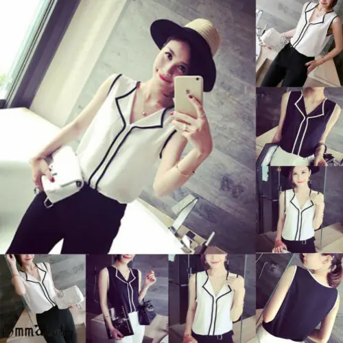 

2019 Women Summer Loose Vest Top Sleeveless Blouse Tank Tops Shirt Office Wear