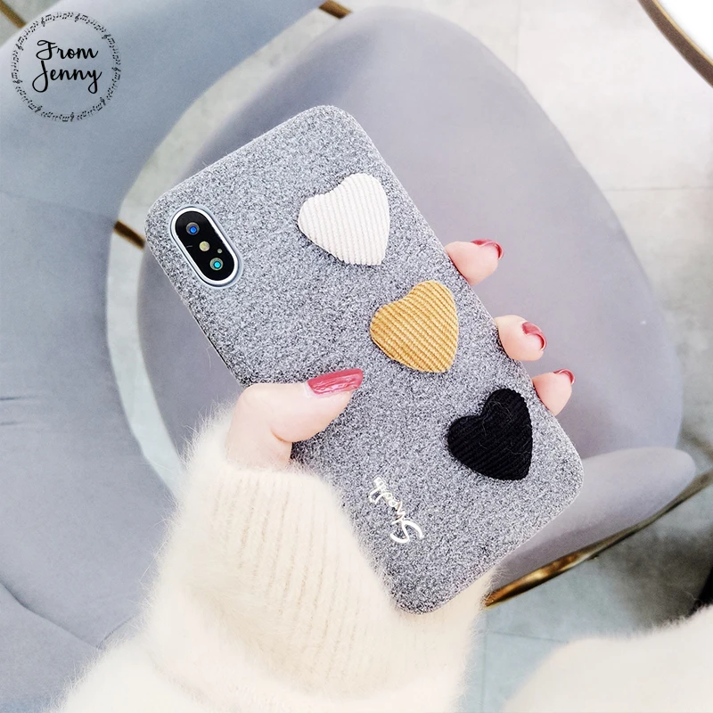От Jenny cute 3D Love Heart чехол для телефона ipone X 8 8plus модный тканевый мягкий iphone 7 7plus 6/6 S Plus