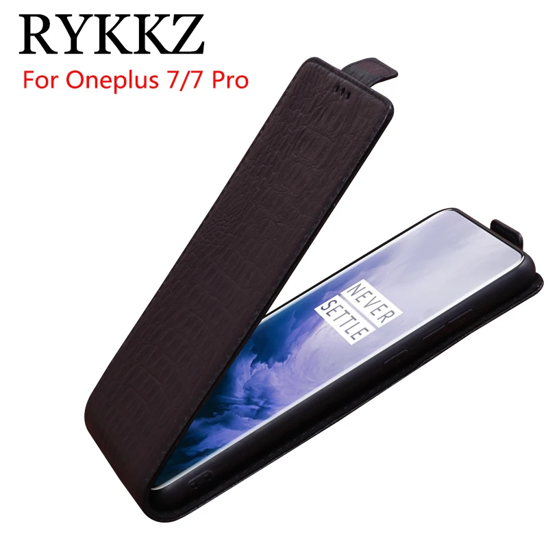 

RYKKZ Genuine Leather Flip Up and Down Case Cover For Oneplus 7 Pro Mobile Phone Stand Case Leather Cover For Oneplus 5 6 5T 6T