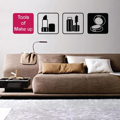 Инструменты для макияжа виниловые наклейки на стену косметика красота фон