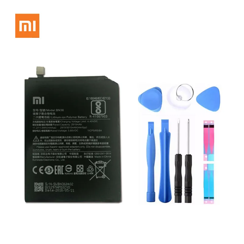 100% Оригинальный xiaomi BN36 6X батареи мобильного телефона для небольших Риса 6X3010 мАч
