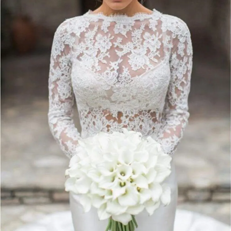 

2020 New Elegent Mermaid Wedding Dresses Exquisite Lace Bridal Bolero With Satin Skirt Gown Wedding Gown Vestido de Noiva