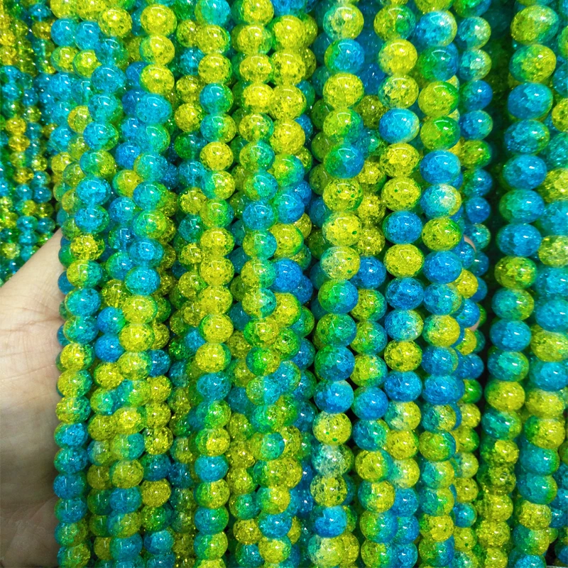 

Натуральный Синий желтый снег треснутый кристалл камень бусины для самостоятельного изготовления ювелирных изделий браслет ожерелье круг...