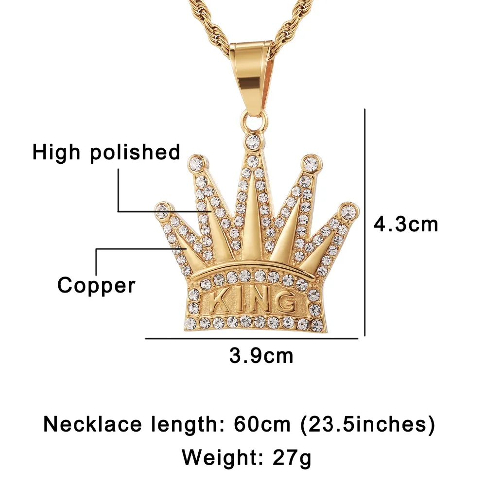 Хип хоп Полный AAA Iced Out Bling кубический циркон корона король CZ кубический циркон нержавеющая сталь ожерелья и подвески для мужчин ювелирные изделия