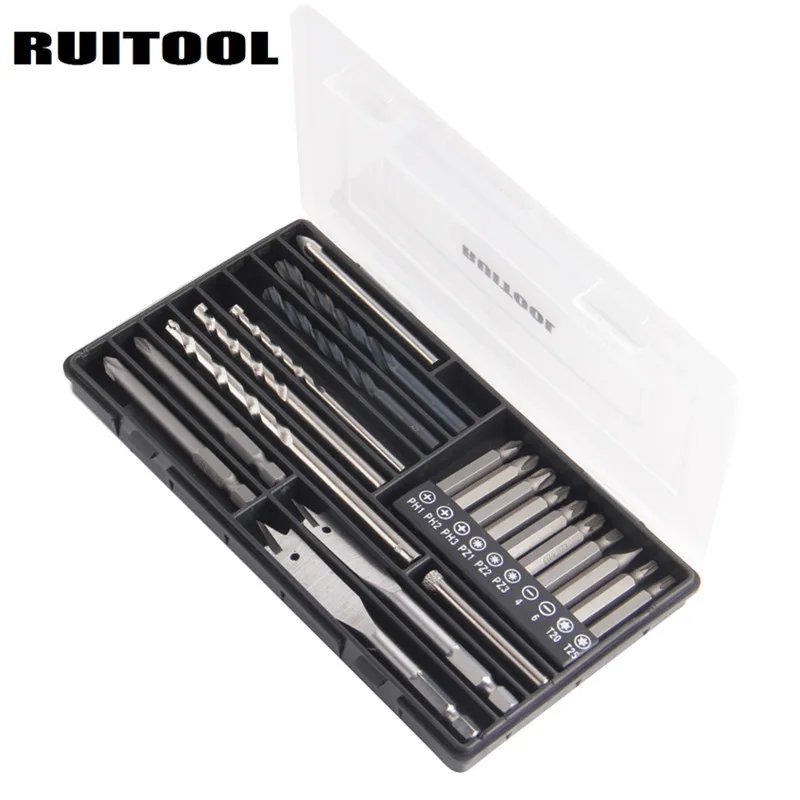 

RUITOOL 22pcs Drill Bit Set Twist Screwdriver Glass Hole Woodworking Power Tools Accessories Multi Tool