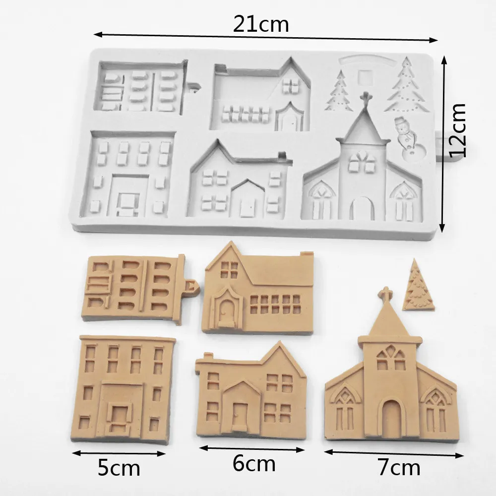 Fang Dan sugar cake silicone mold winter village house snowman chocolate Decorative candy baking tools | Дом и сад