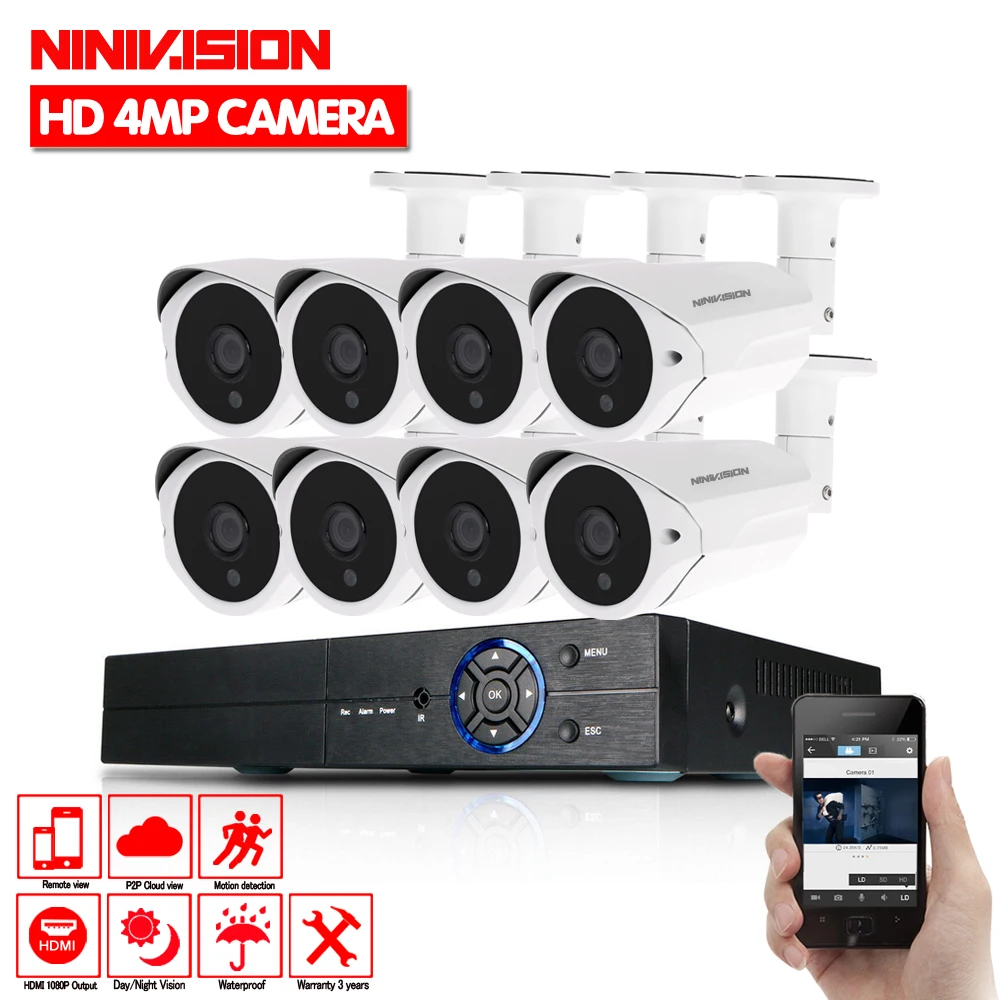 Домашняя HD 8CH CCTV система 4MP DVR 8 шт. 2560*1440 ИК наружная камера видеонаблюдения