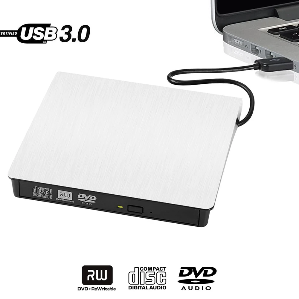 

White Slim External USB 3.0 DVD RW CD Writer Drive Burner Reader Player For HP Dell Laptop desktop notebook PC Win XP/7/8/10