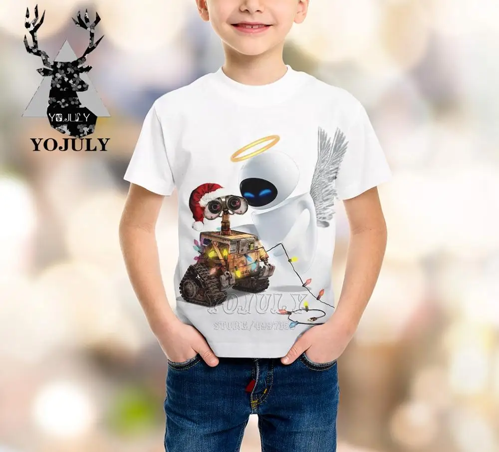 Белый YOJULY Robot WALL. E/футболка с 3d принтом для мальчиков и девочек-подростков детская Милая футболка с короткими рукавами Топы, детская одежда лето A111 - Цвет: Белый