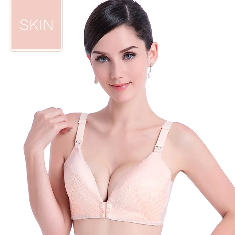 skin 1PXBra Бюстгальтер для кормления кормящих с глубоким вырезом Бюстгальтер Плюс Размер спереди закрытие бюстгальтер беспроводной кружевной сексуальный бюстгальтер для беременных женщин - Цвет: skin 1PXBra