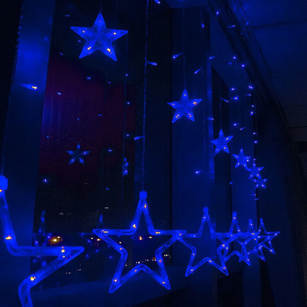 СВЕТОДИОДНАЯ Гирлянда занавеска С 12 звездами Рождественская гирлянда уличная