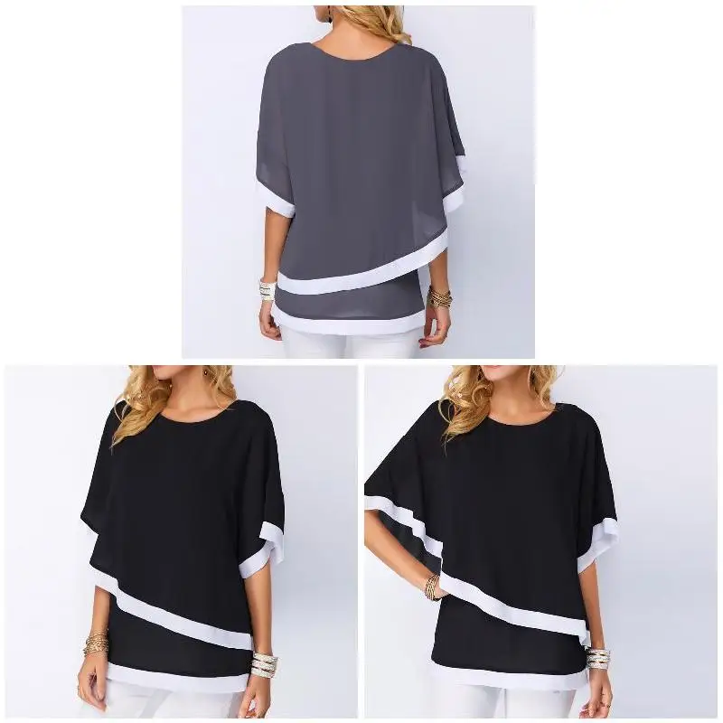 

Women Batwing Loose Plus Size Chiffon Shirts Pullover Tops for Summer -OPK
