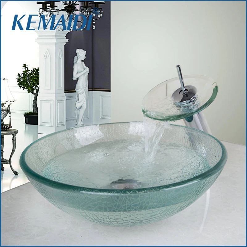 Круглая раковина KEMAIDI 4104-1 с трещинами и выдвижным сливом кран одной ручкой