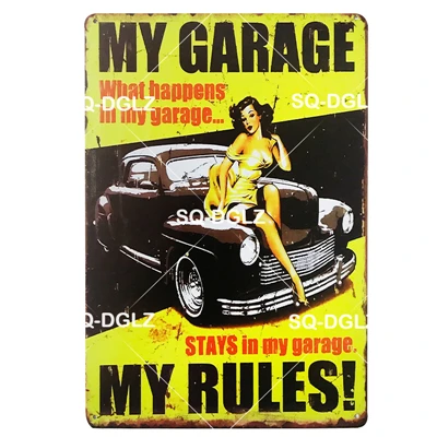 [SQ-DGLZ] мышцы автомобиля Жестяная Табличка на гараж Настенный декор "Garage Rules" Изделия из металла "Garage Rules" алмазов картина таблички плакат - Цвет: 0107