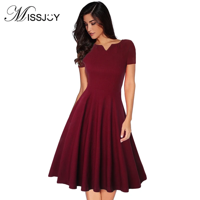 

Женское винтажное платье MISSJOY, Элегантное летнее ТРАПЕЦИЕВИДНОЕ вечернее платье до колена с v-образным вырезом и коротким рукавом, 50s
