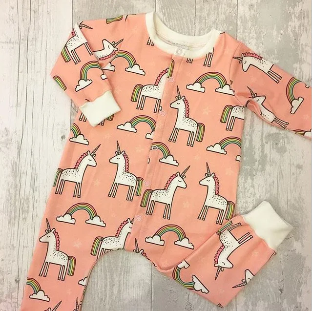 2018 Newborn Baby Clothes Spring New Cartoon Horse Rompers Long Sleeve One-pieces Rainbow Jumpsuit Boy Girl Clothing | Детская одежда и