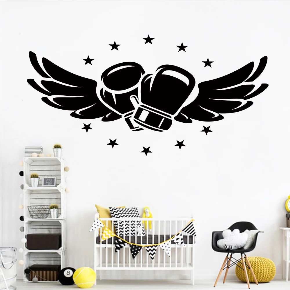 

Flying Boxing Gloves vinyl Wall Stickers for Kids Rooms Bedroom Box Hall Fitness club boys Room Decoration Accessories wallpaper