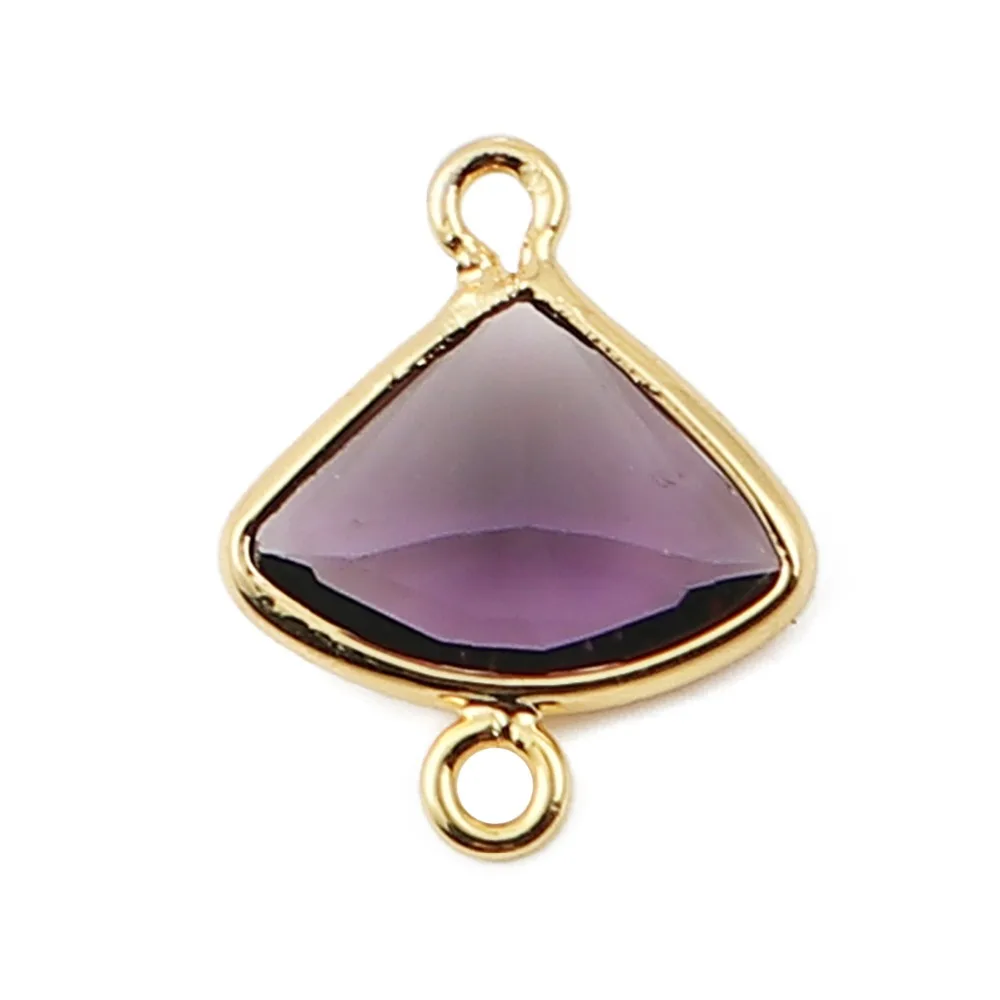 

DoreenBeads Copper Connectors Fan-shaped 18K Gold Filled Purple Red Rhinestone Jewelry DIY Charms 13mm x 11mm( 3/8"), 3 PCs