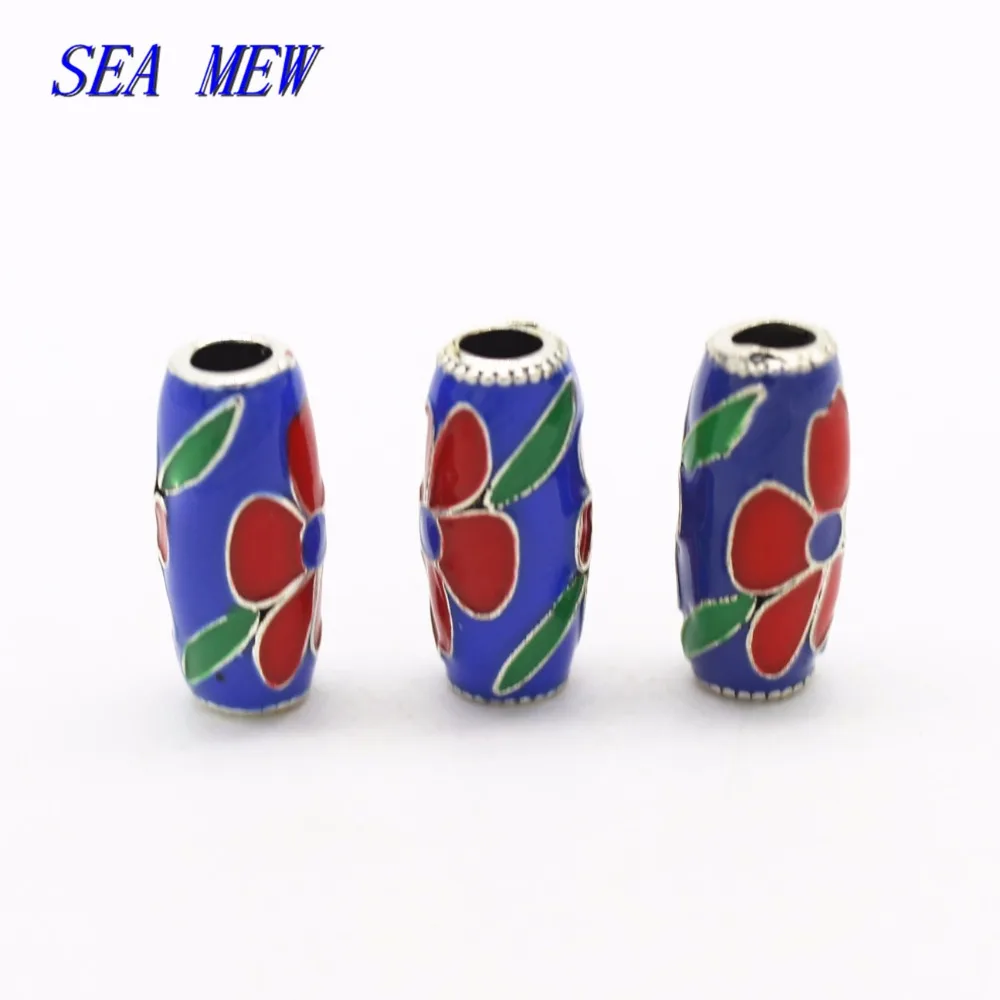 

10 PCS 9*20mm Vintage Copper Enamel Drops Of Glaze Cylinder Nepal Flowers Spacer Beads Hole Bead For Jewelry Making 327bz