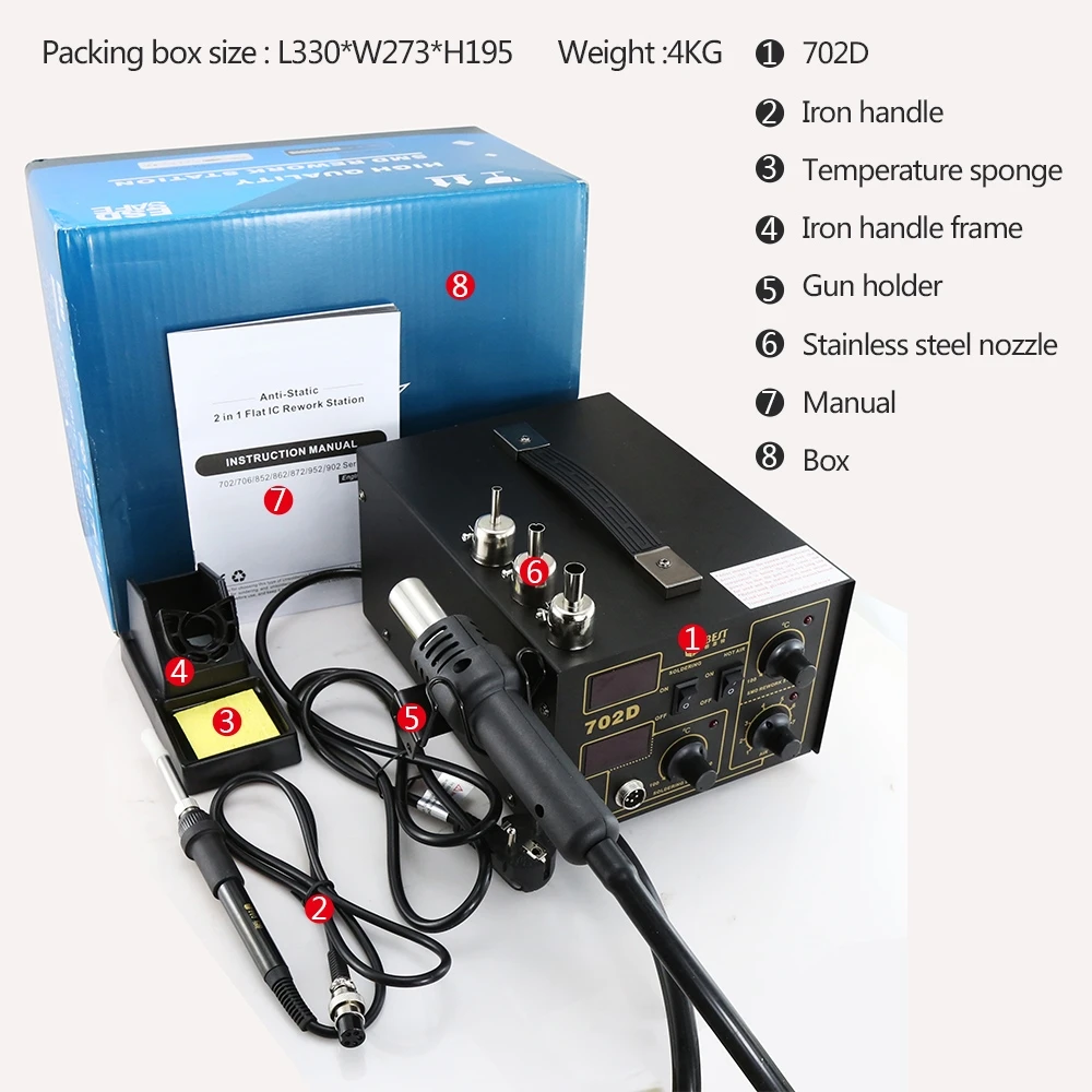 

2 IN 1 Digital Lead-Free Spiral Type Hot Air Gun+Rework Stations+ Iron/ Heat Gun
