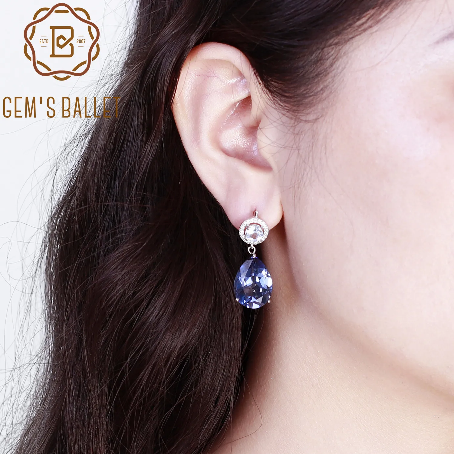 GEM'S BALLET Natural Blue Mystic Quartz Topaz Pear Earrings 925 Sterling Silver Classic Drop Earrings for Women Wedding Jewelry