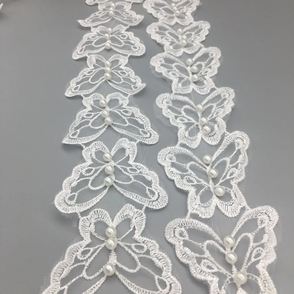 1 ярд Бабочка жемчуг фотоотделка ленты ткань вышитая применяется кружевная