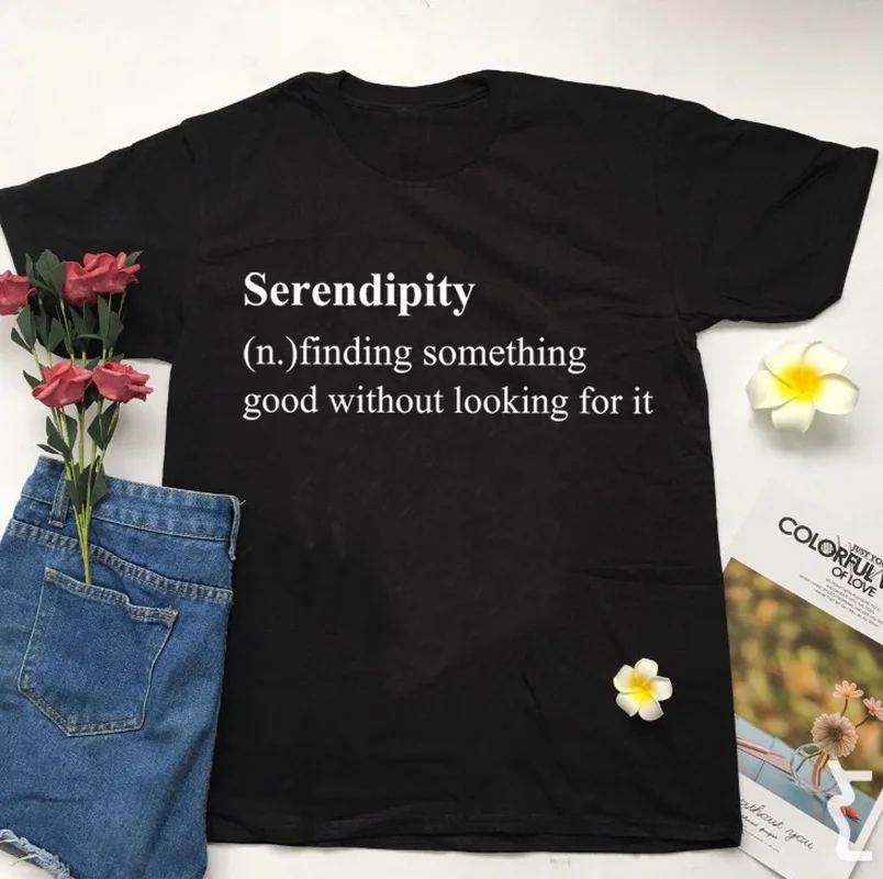 Милая женская футболка с принтом Serendipity повседневная хлопковая забавная вырезом