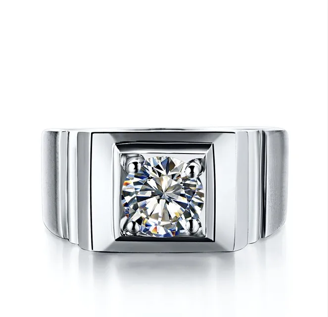

Royal Design 0.8Ct Round Cut D VVS1 Moissanite Male Rings Solid White Gold 18K AU750 Men's Engagement Rings