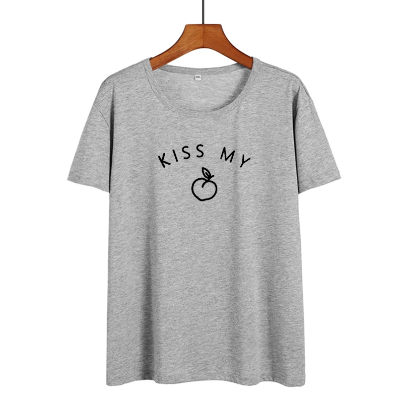 2018 летняя новая футболка Kiss My Peach Harajuku женская уличная белая хлопковая с коротким
