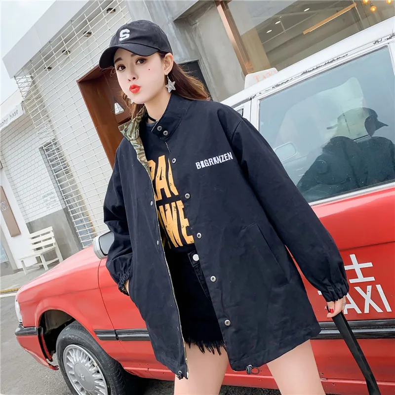 Женское пальто свободного покроя камуфляжная куртка Harajuku двусторонняя верхняя