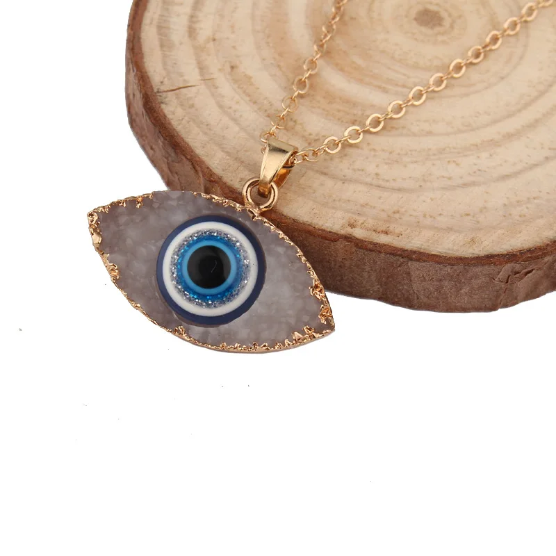 Ожерелье с подвеской из натурального камня druzy evil eyes длинная цепочка кристаллами