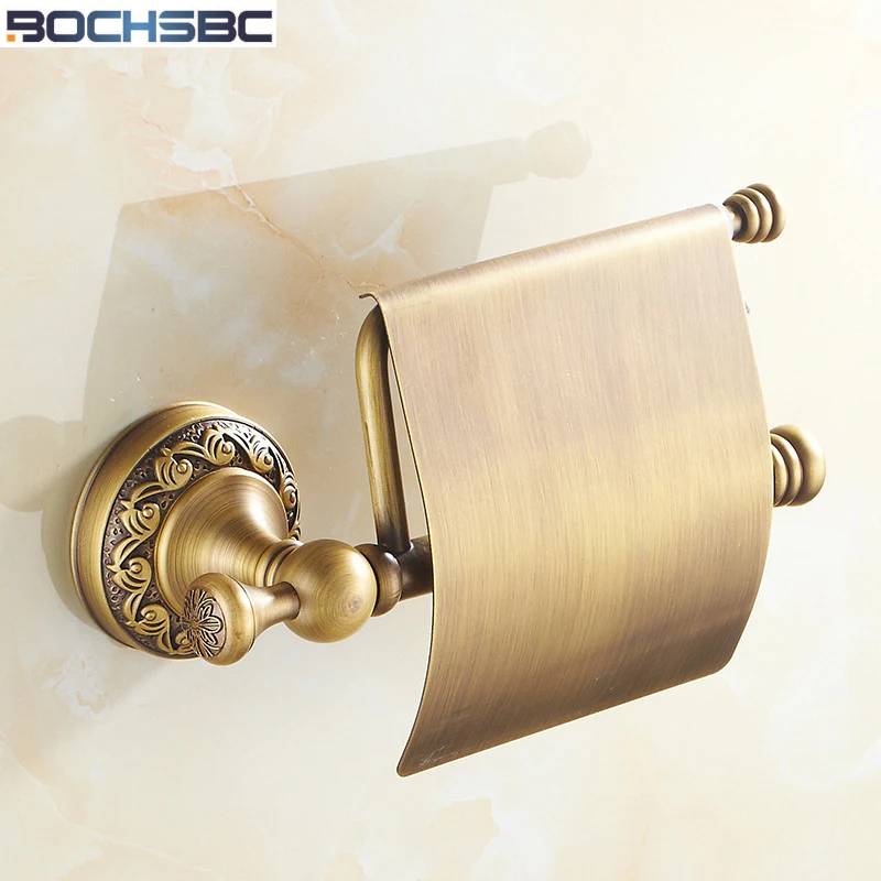 

BOCHSBC Antique Copper Roll Paper Holder European Retro Creative Toilet Paper Holder Relief Base Toilet Paper Sucker Holder