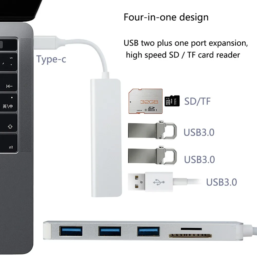 Совместимый с MacBook несколько интерфейсов алюминиевый USB Type-C 5 в 1 концентратор