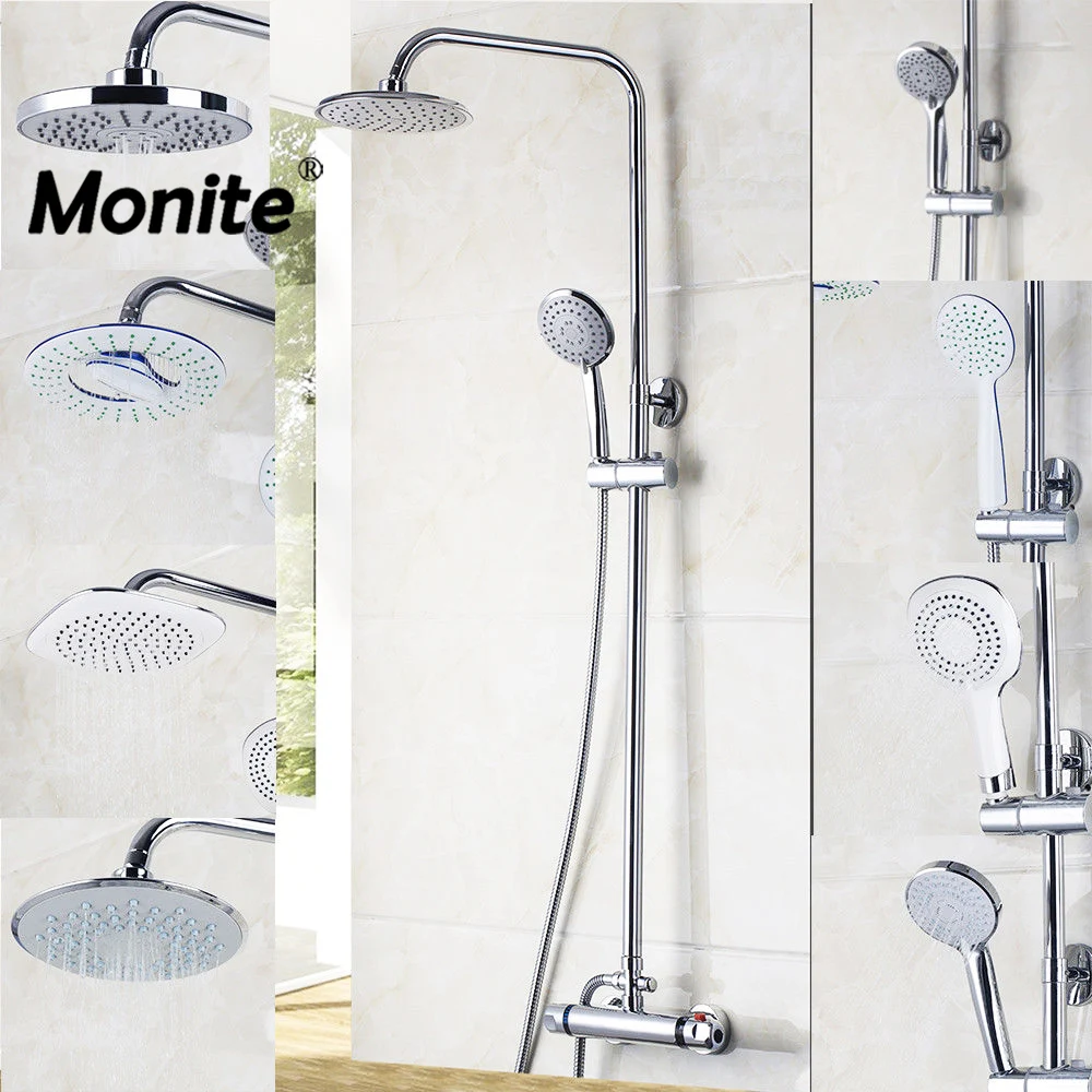 

Luxury Thermostatic Shower Set Bathroom Wall Mounted Rainfall Shower faucets Set Stainless steel top spray with ABS Hand Shower