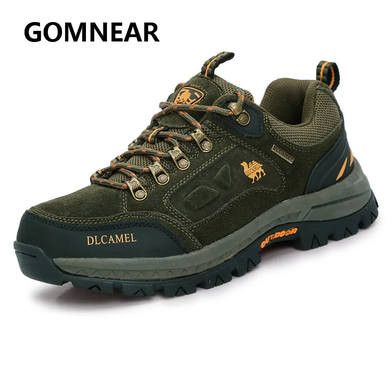 GOMNEAR Camel Shoes Men Genuine Leather Hiking Shoes Climbing Breathable Sneakers Outdoor Tourism Hiking Boots Mountain Shoes
