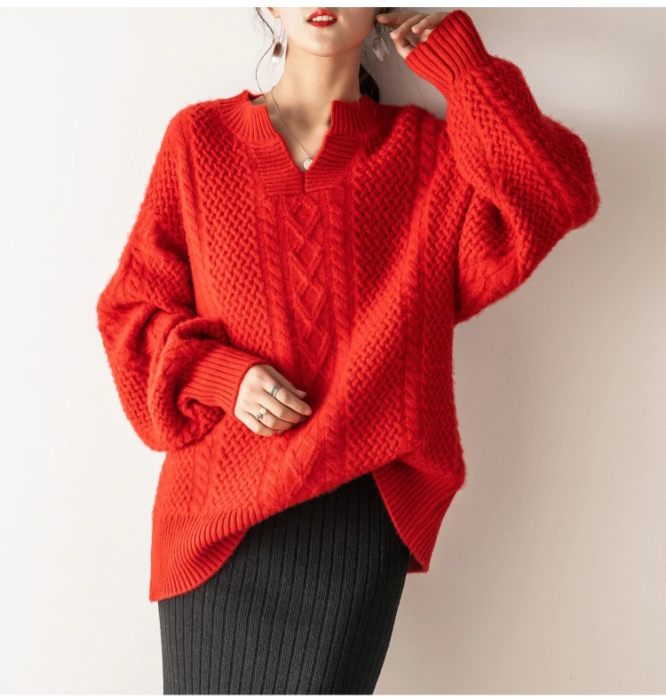 Fashion Womens Sweater Autumn Winter Cashmere Sweater Woman Loose V-Neck Sweaters And Pullovers Bottoming Shirt Plus Size