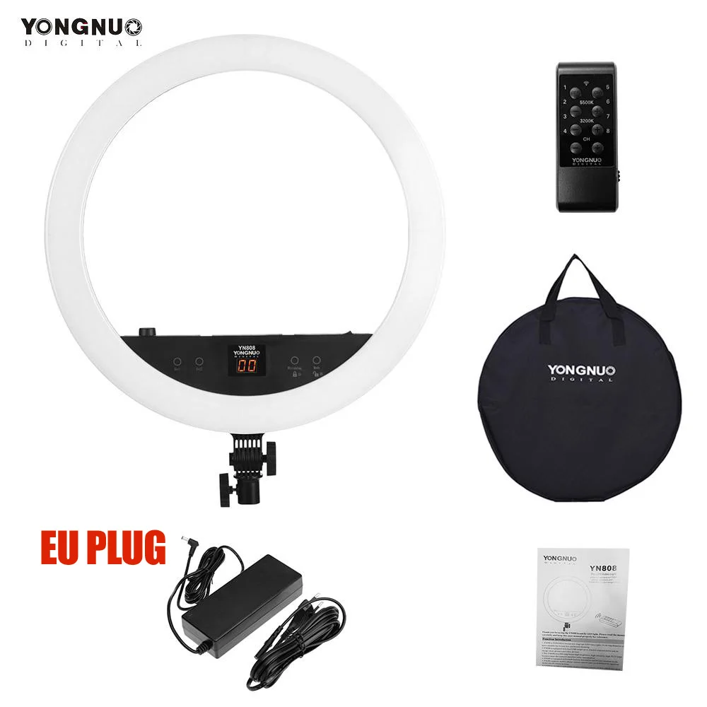 YONGNUO YN808 22 дюйма 48 Вт светодиодный видео кольцевой светильник студийный светильник двойной светодиодный дисплей с адаптером США/ЕС смартфон зарядка порты сумка для переноски - Цвет: Белый