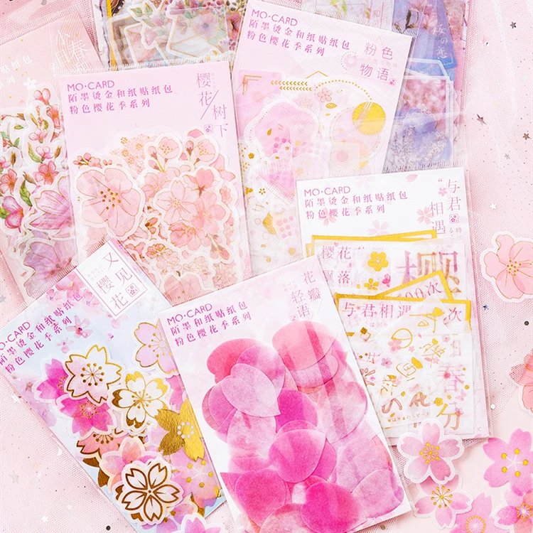 

45pcs/pack Gilding Cherry Blossoms Adhesive Stickers Decorative Album Diary Stick Label Paper Decor Stationery Sticker