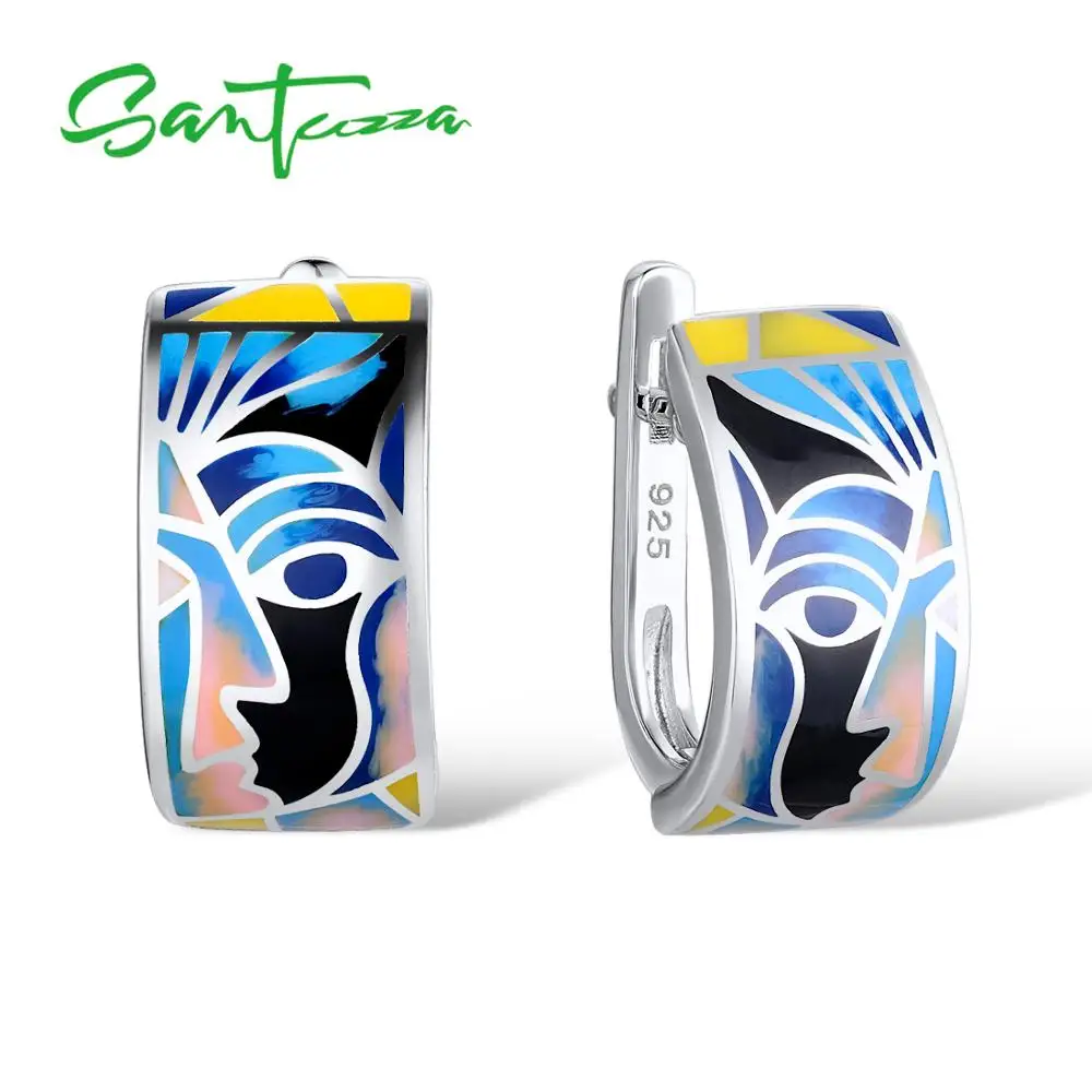 

SANTUZZA Silver Earrings For Women 925 Sterling Silver Face Earrings ladies Party Fashion Jewelry Colorful Enamel Handmade